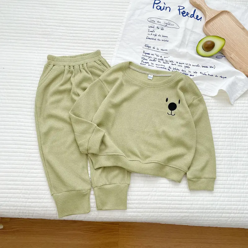Bộ dài tay thêu mặt chú chó ngộ nghĩnh cho bé, Bộ Thu đông chất tổ ong cho bé trai_ bé gái Từ 8-23kg 3