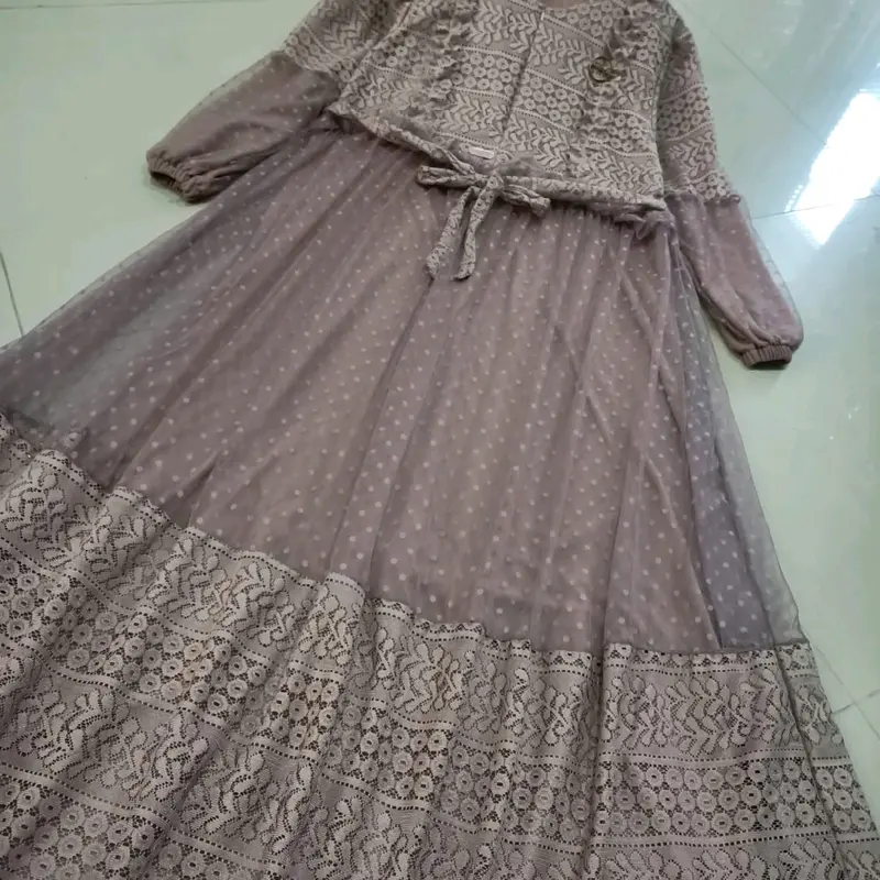 GAMIS BROKAT MALIKA/GAMIS ZULFA/GAMIS MURAH/GAMIS PESTA/GAMIS LEBARAN/ GAMIS Putih Karet Motif Karet Motif Twill Weave Blue daisha dress Muslim Dewasa Mewah Wanita Ruffle Gaun 8