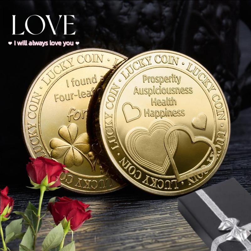 Lucky Four Leaf Clover Pattern Coin, 1 Count Creative Heart Shaped Decorative Coin, Party Gift For Birthday Wedding 1