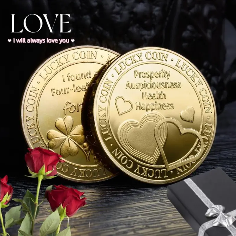 Lucky Four Leaf Clover Pattern Coin, 1 Count Creative Heart Shaped Decorative Coin, Party Gift For Birthday Wedding 1