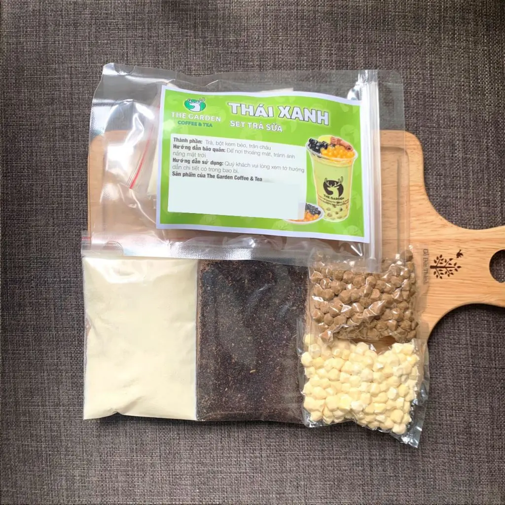 (1 Set pha 10-12 ly )Set Nguyên Liệu Pha Trà Sữa Trân Châu Thái Xanh CamCam- Nguyên Liệu Tự Nấu Hương Vị Độc Quyền, Tặng Túi Lọc Trà +Ống Hút