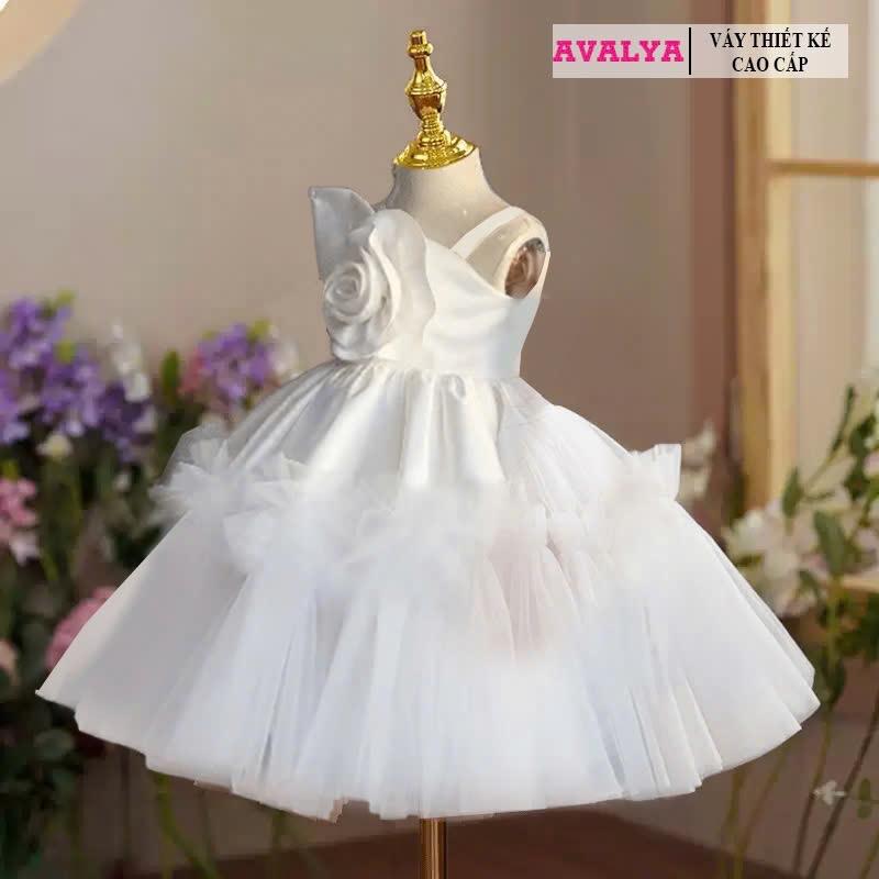 D10 Đầm công chúa AVALYA , Váy Thiết Kế Dự Tiệc Cho Bé màu trắng, hồng 12kg - 45kg 2