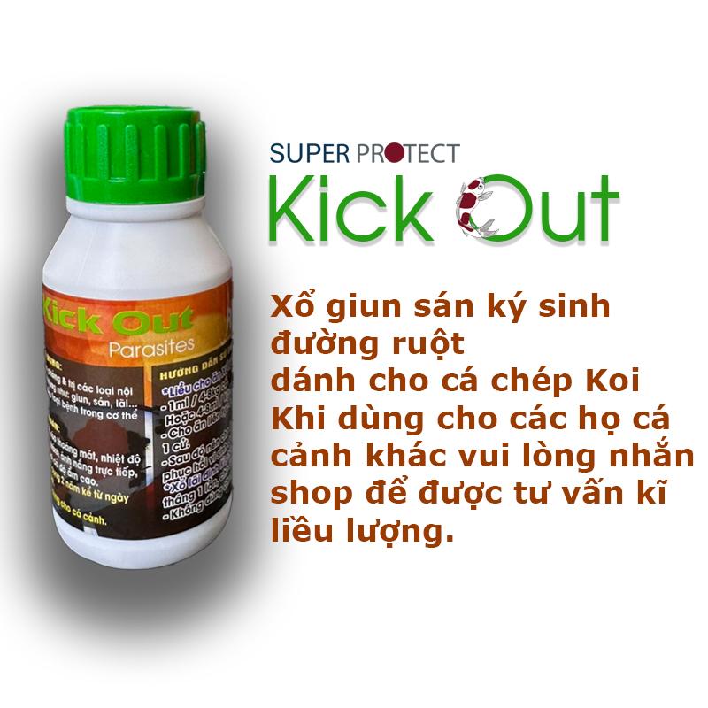  Chai cho cá koi ăn định kỳ xổ giun KICK OUT  dạng chất lỏng 100ml  hiệu Super protect. CHỈ DÙNG CHO CHÉP VÀ GOLDFISH KHÔNG DÙNG CHO CÁ KHÁC. 