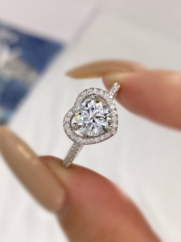 S925 Sterling Silver Synthetic Moissanite Ring, Heart Shaped Ring for Women, Elegant Jewelry for Party, Daily Decor, Trendy All-match & Exquisite Jewelry for Birthday Gift 5