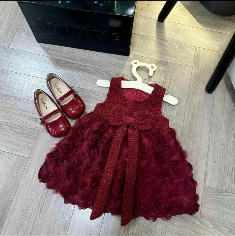  Váy Dạ Nơ NemmKids Màu Đỏ Mận Hoa Hồng 3D Sang Chảnh Chơi Tiệc Chơi Noel Chơi Tết Cho Bé Gái Từ 6-20kg 