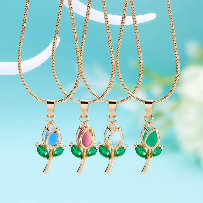 Vòng Cổ Hoa Tulip, Vàng 18K, Dành Cho Phụ Nữ, Thời Trang, Với Mặt Dây Chuyền Zircon, Dây Chuyền Rắn, Phụ Kiện Choker, Đồ Trang Sức 2