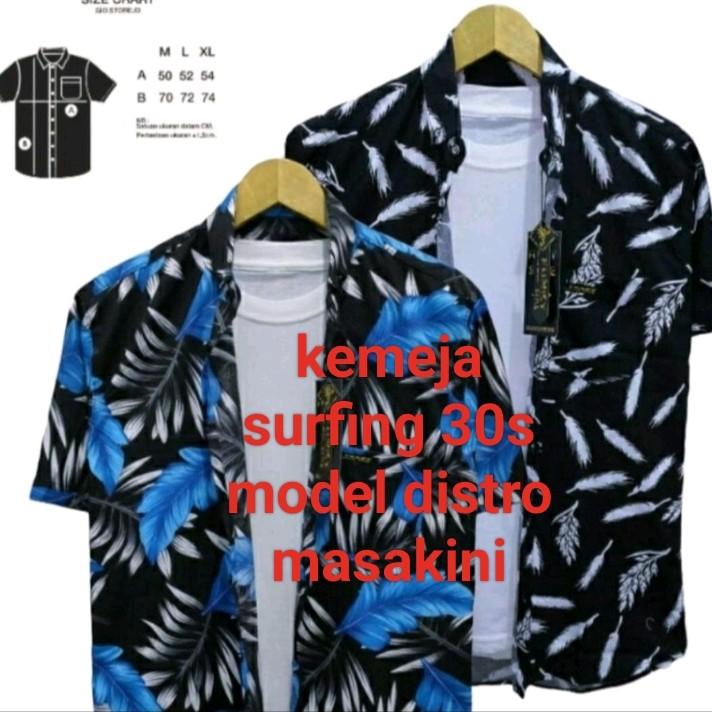 KEMEJA MOTIF PRIA BOYI TOP MAN LENGAN PENDEK KASUAL DISTRO KERJA. Standar Surfing Hem 1