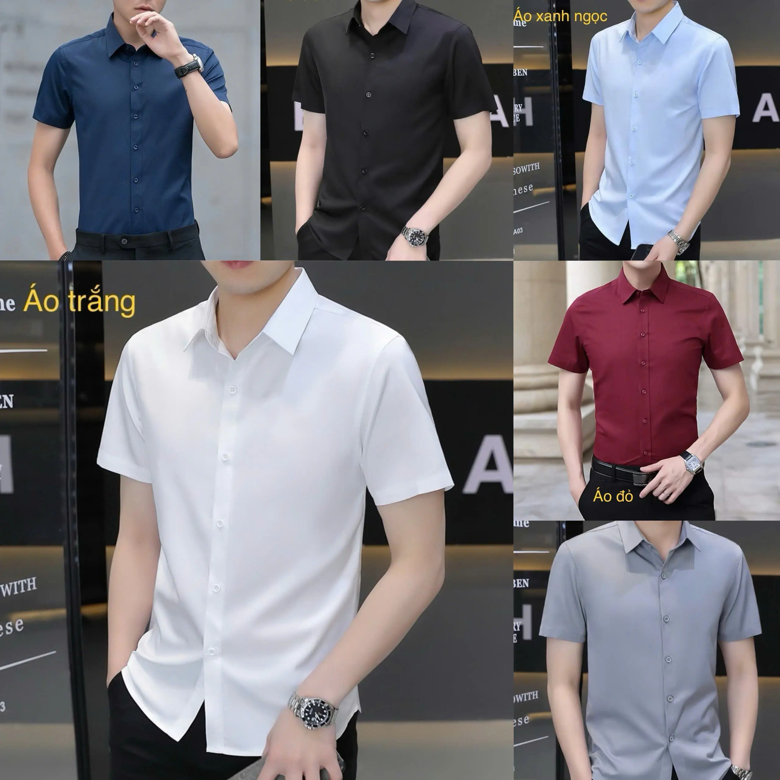 Áo Sơ Mi Cộc Tay Lụa Thái Cao Cấp Form Slim Fit Co Giãn Nhẹ