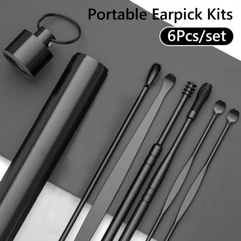 6Pcs Stainless Steel Ear Picking Tool Set Ear Scoop Adult Spiral Ear Wax Picker Earpick Earwax Remover Cleaning Kit Ear Cleaner