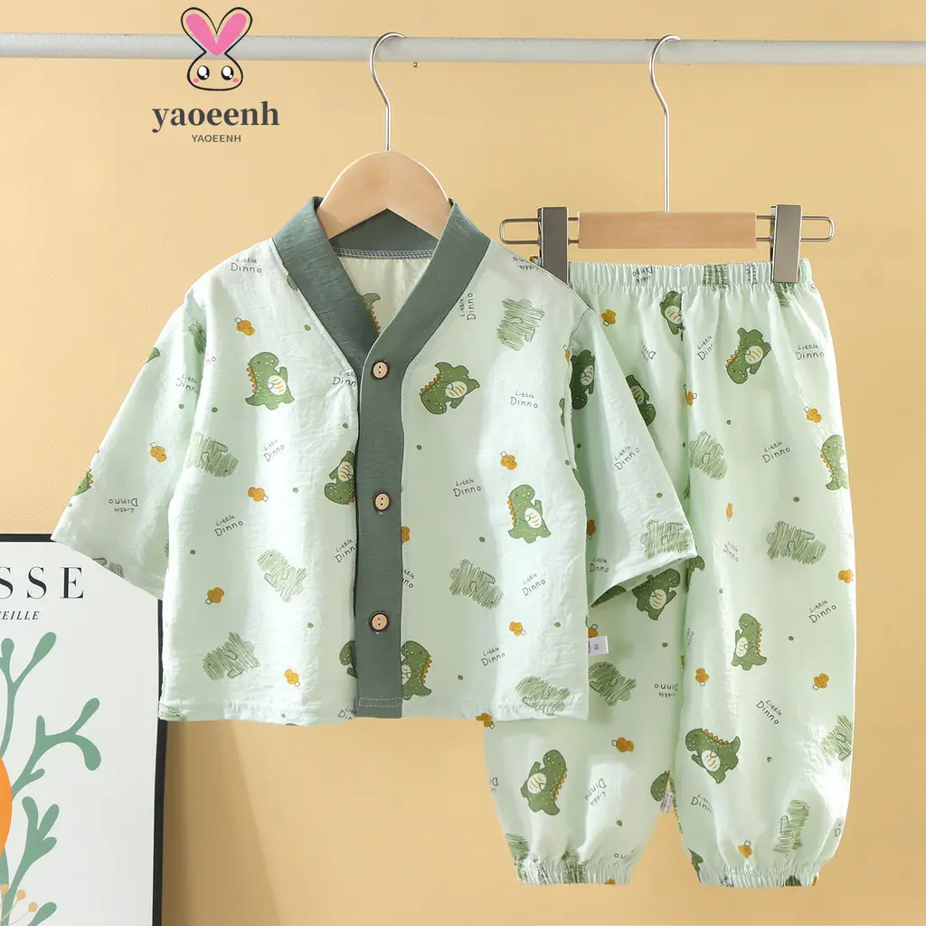 Bộ Đồ Ngủ Cardigan Ngoại Cỡ Thời Trang Mùa Hè, Dành Cho Bé Trai Và Bé Gái, Cổ Chữ V, Độ Dài Tay 100-170mm, Hàng Mới Về Năm 2024, [Yaoenh]