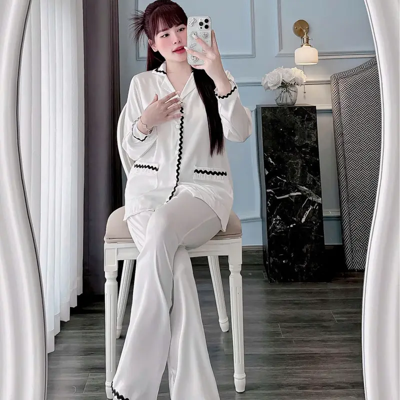 Bộ ngủ pijama lụa lạnh, mặc nhà và ngủ của phụ nữ được thiết kế chuẩn form, chất liệu lụa latin tơ tầm, mịn mát, thoải mái, free size 40-60kg đồ  bộ đồ  bộ đồ  bộ bộ  lụa đồ  bộ 3