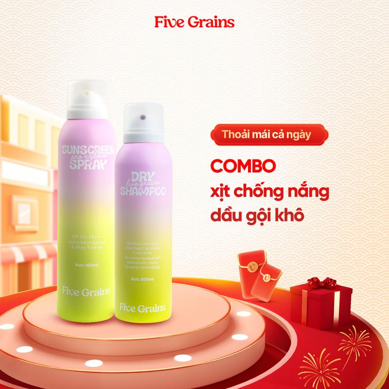 Bộ đôi tự tin toả sáng Five Grains Dầu gội khô không vệt trắng 200ML & Xịt chống nắng nâng tone 160ML Chăm Sóc Tóc và Da