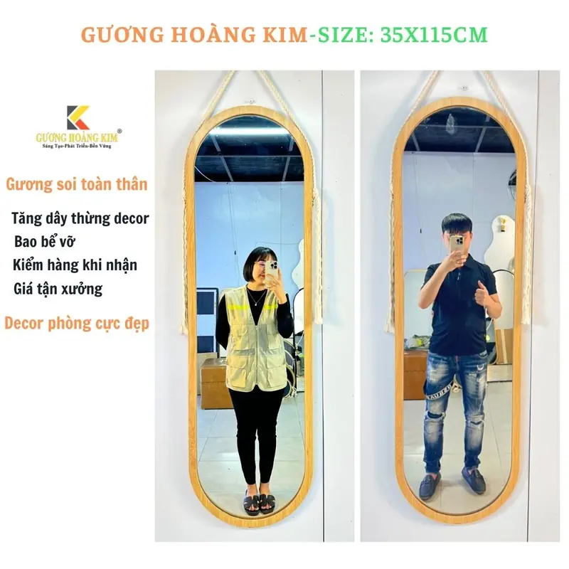 Gương khung gỗ, gương soi toàn thân treo tường, decor phòng cực đẹp, tặng dây thừng và đinh treo không cần khoan tường.GKR02 2
