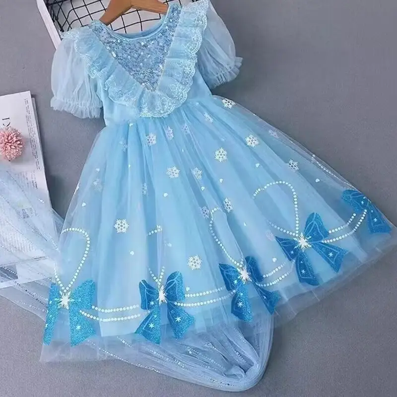 Váy Elsa, Sukal, Cho Bé Gái Từ 1 Đến 10 Tuổi, Váy Trà Đá Công Chúa Mùa Hè, Váy Gạc Cho Bé Gái, ngắn Tay, Thích Hợp Cho Bé Gái, Váy Gạc 2