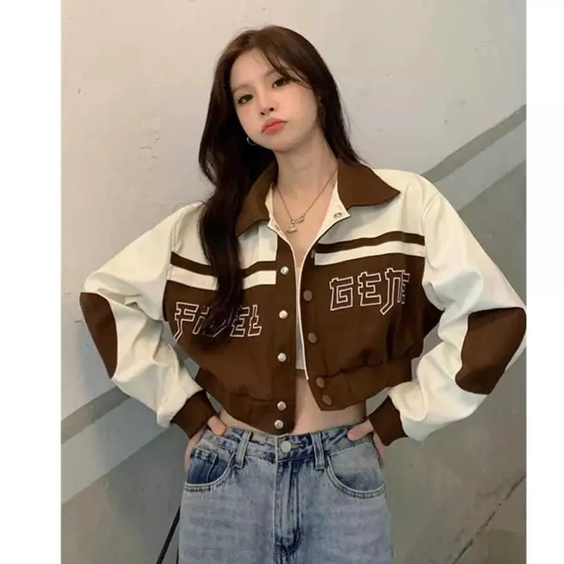 JAKET CROP WANITA | Y2K CROOPE JACKET VARSITY KOREAN 0