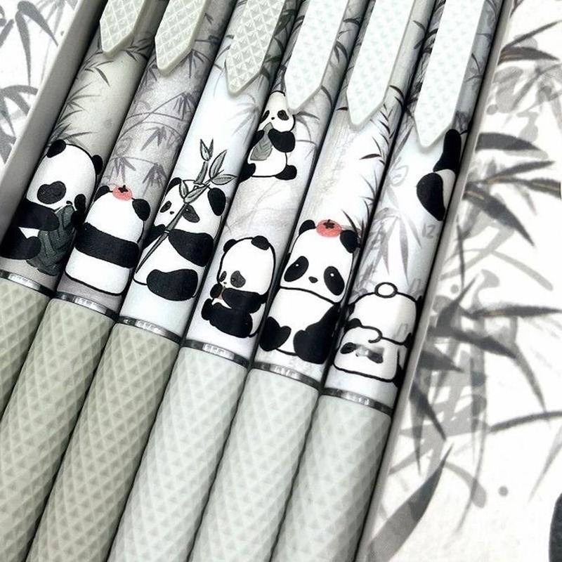Pen Gel Hitam, Reka Bentuk Comel, Petua ST 0.5mm, Dakwat Hitam, Neutral, dengan Ikatan Simpul, Rama-rama, Panda dan Reka Bentuk Buluh, Cepat kering, Sesuai untuk Pelajar, Pen Tandatangan 4