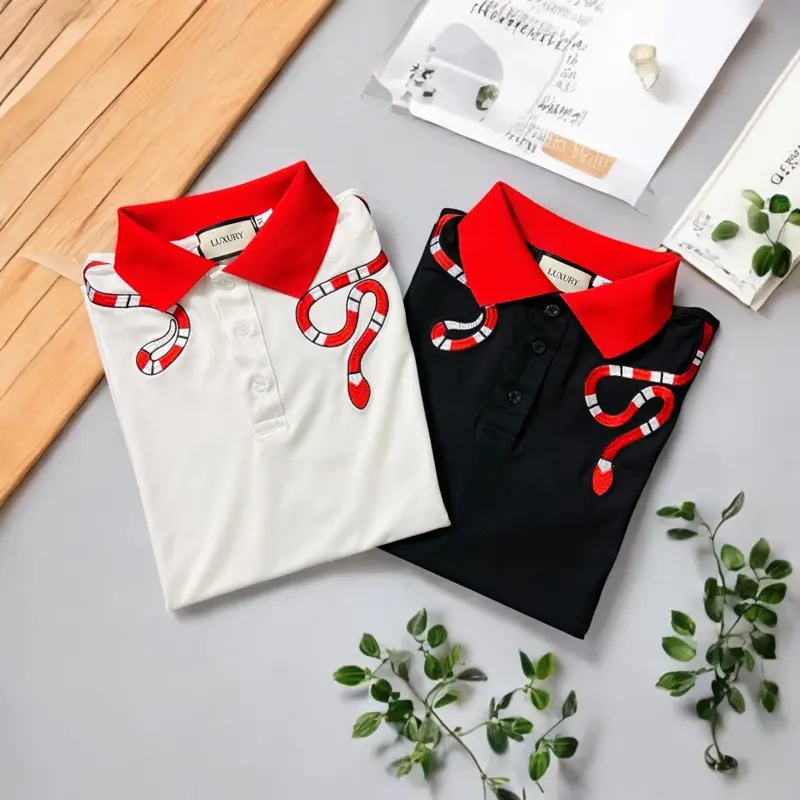 Áo polo thêu rắn đỏ cổ bẻ đỏ cao cấp gg