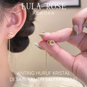 LULA ROSE Anting Panjang Huruf C Kristal｜Anting Rantai Wanita Kekinian