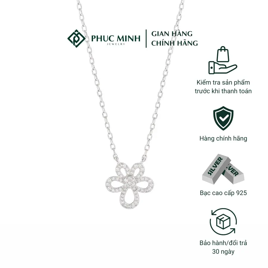 Dây chuyền bạc PMJ Vòng cổ nữ Luki hoa 5 cánh đính đá lấp lánh PMJS0495D Phúc Minh Jewelry