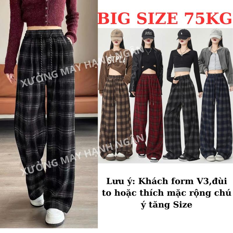[BIG SIZE 80KG] Quần Ống  SUÔNG, BAGGY Chất Dạ UMI Mềm Mịn CAO CẤP Dày Dặn Co Giãn Đàn Hồi Tốt Hàng Đẹp Hot Trend Nữ Women Ong Nhung Voi Pants kẻ caro lót