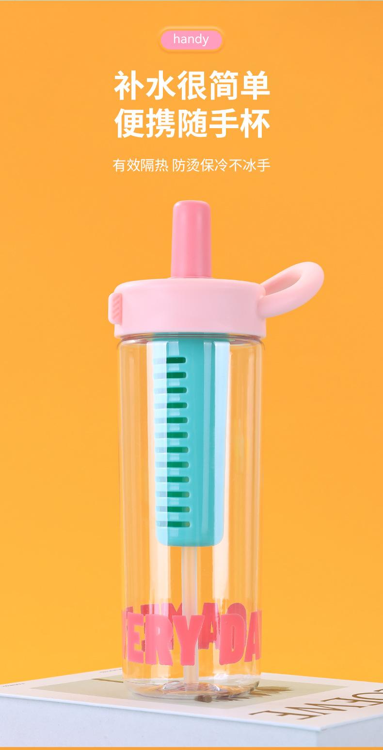Product Introduction of 2025 New Handheld Plastic Water Bottle with Tea Compartment Outdoor Sports Straw Cup Summer Student High-Value Fruit Tea Cup 5