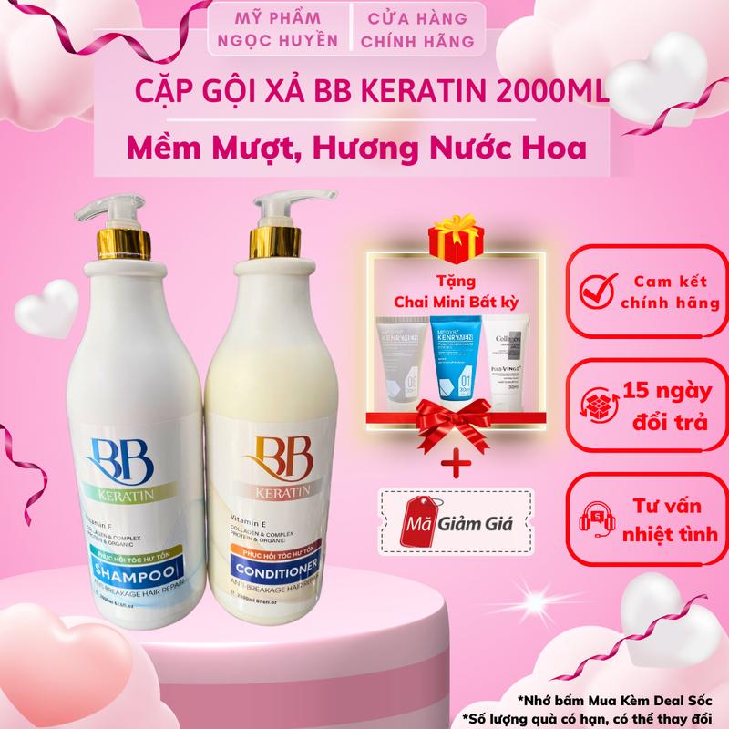  Dầu Gội Xả BB Keratin 2000ml Phục Hồi Hư Tổn Siêu Mượt Siêu Thơm Được Nhiều Salon tin dùng Hàng Chính Hãng 