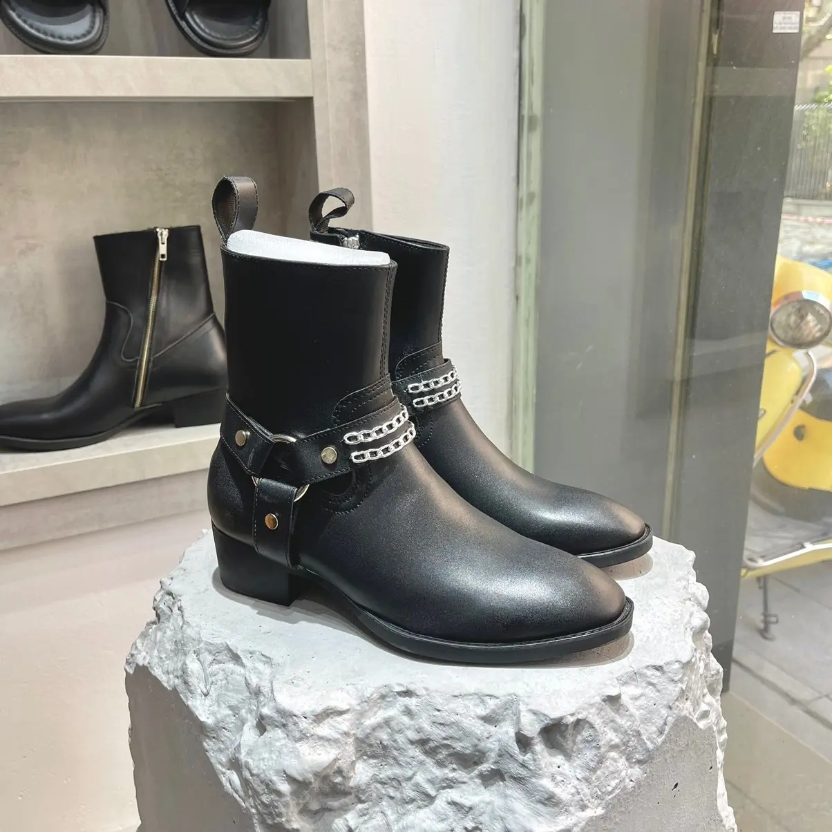 Giày harnessboots đai xích đế đúc cao su khâu, bảo hành 12 tháng