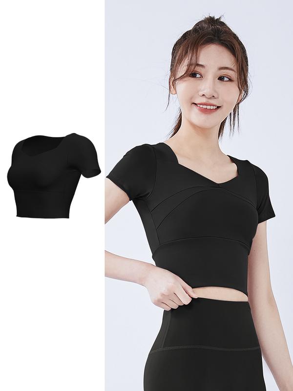 Áo thể thao yoga crop top, áo chạy bộ, quần tập gym ngắn tay, Tích hợp miếng đệm ngực cố định Sport Tập Thể Dục Nữ Tập Aerobic Áo Thun có thể giặt máy 【l】 áo thun thể thao 5