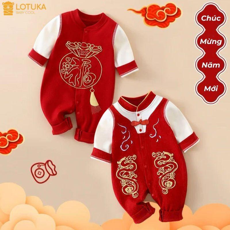 Bộ Liền Thân Dài Tay Tết Tài Lộc LOTUKA Cotton Phối Đẹp Cho Bé, Bodysuit Cho Bé Trai Bé Gái, Quần Áo Trẻ Em 0-12 tháng