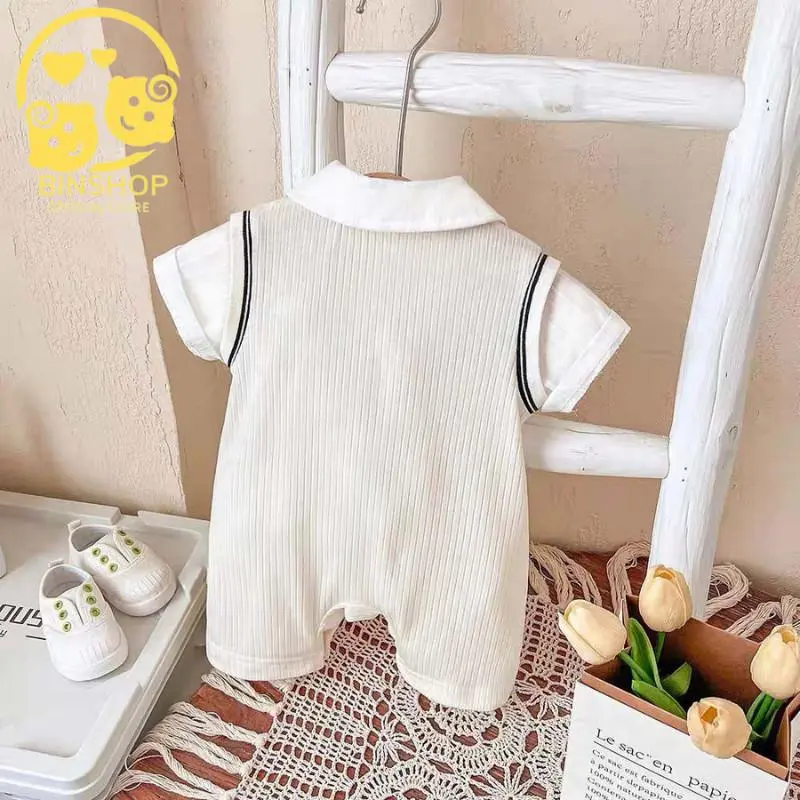 Body công tử cho bé trai dễ thương, Bodysuit cho bé chất thun tăm mềm mát, Body cho bé trai mẫu Quần áo sơ sinh 0-12M 3