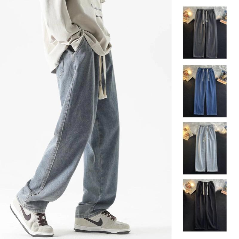 MNO9 Jeans 5080 กางเกงยีนส์ขายาวชาย เอวยืด มีเชือกรูด ทรงหลวม Man Clothing ผู้ชาย