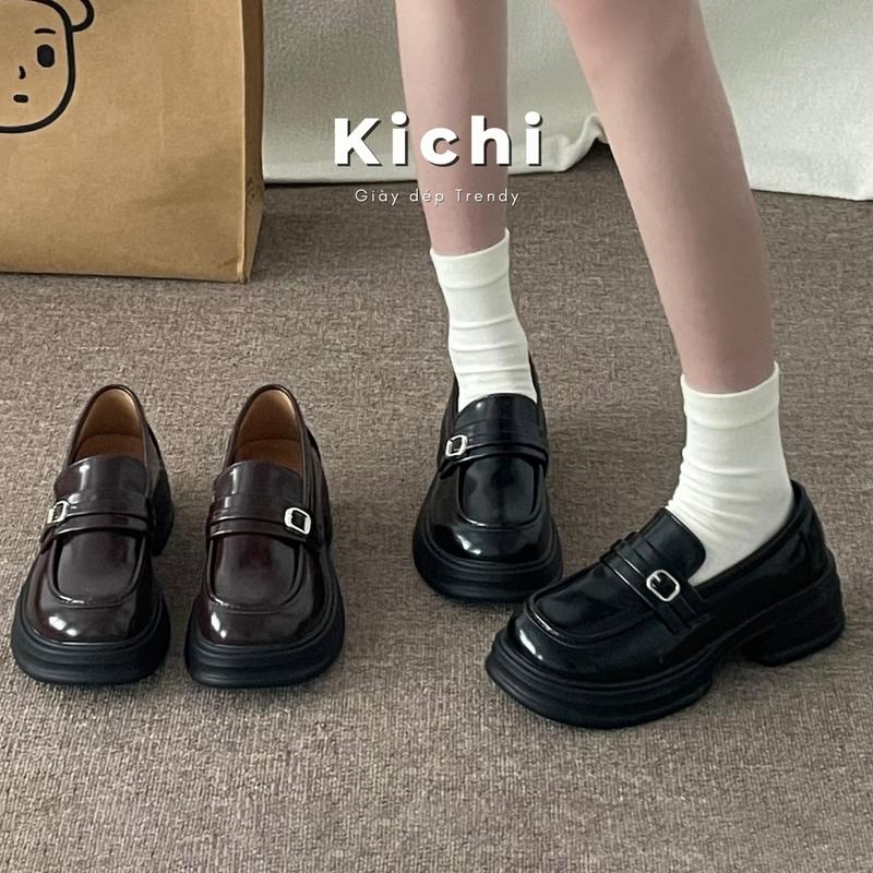 Giày loafer KICHI khuy nhỏ đế cao giày oxford dễ phối đồ đi làm đi học đi chơi giày da nữ basic tôn dáng Nữ