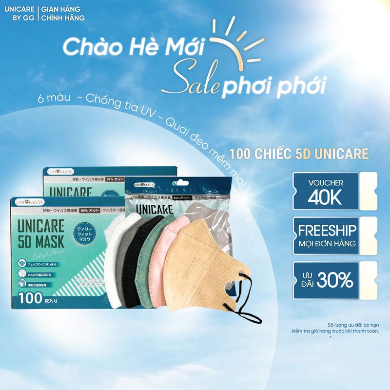 UNICARE LIVE 5D Thùng 100 Chiếc Khẩu Trang Chống Bụi MịnThiêt Kế Thời Trang Ôm Mặt Thoáng Khí Chống nắng