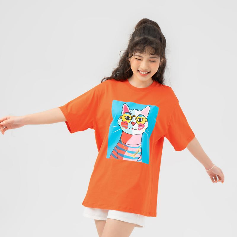YODY Áo Phông Nữ Unisex Freesize In Cat Đeo Kính Cotton Usa TSN6064