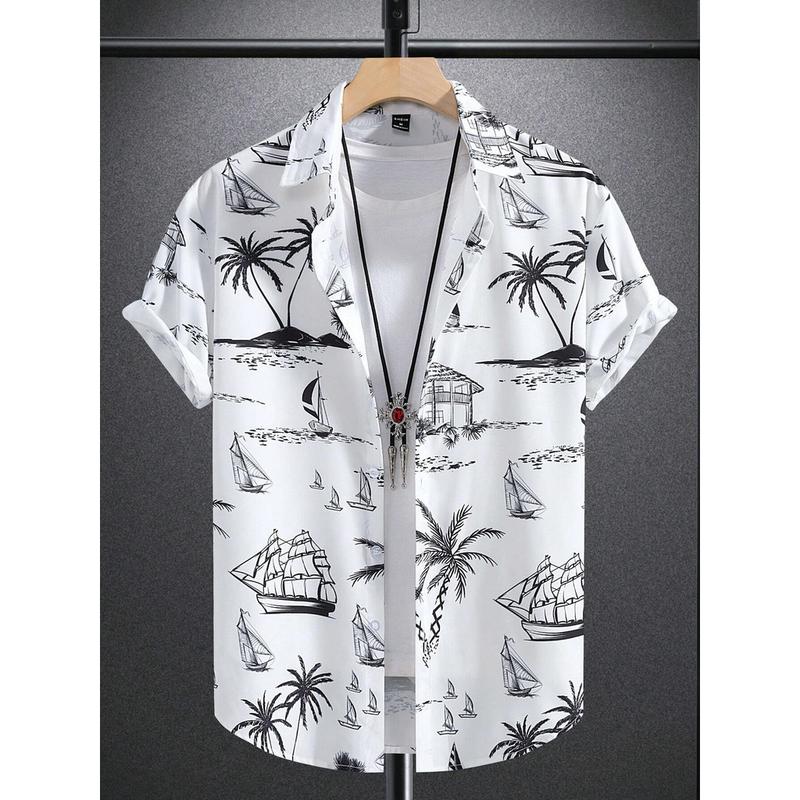 Áo sơ mi tay ngắn, phong cách thường ngày, họa tiết Hawaii, thời trang cho nam…