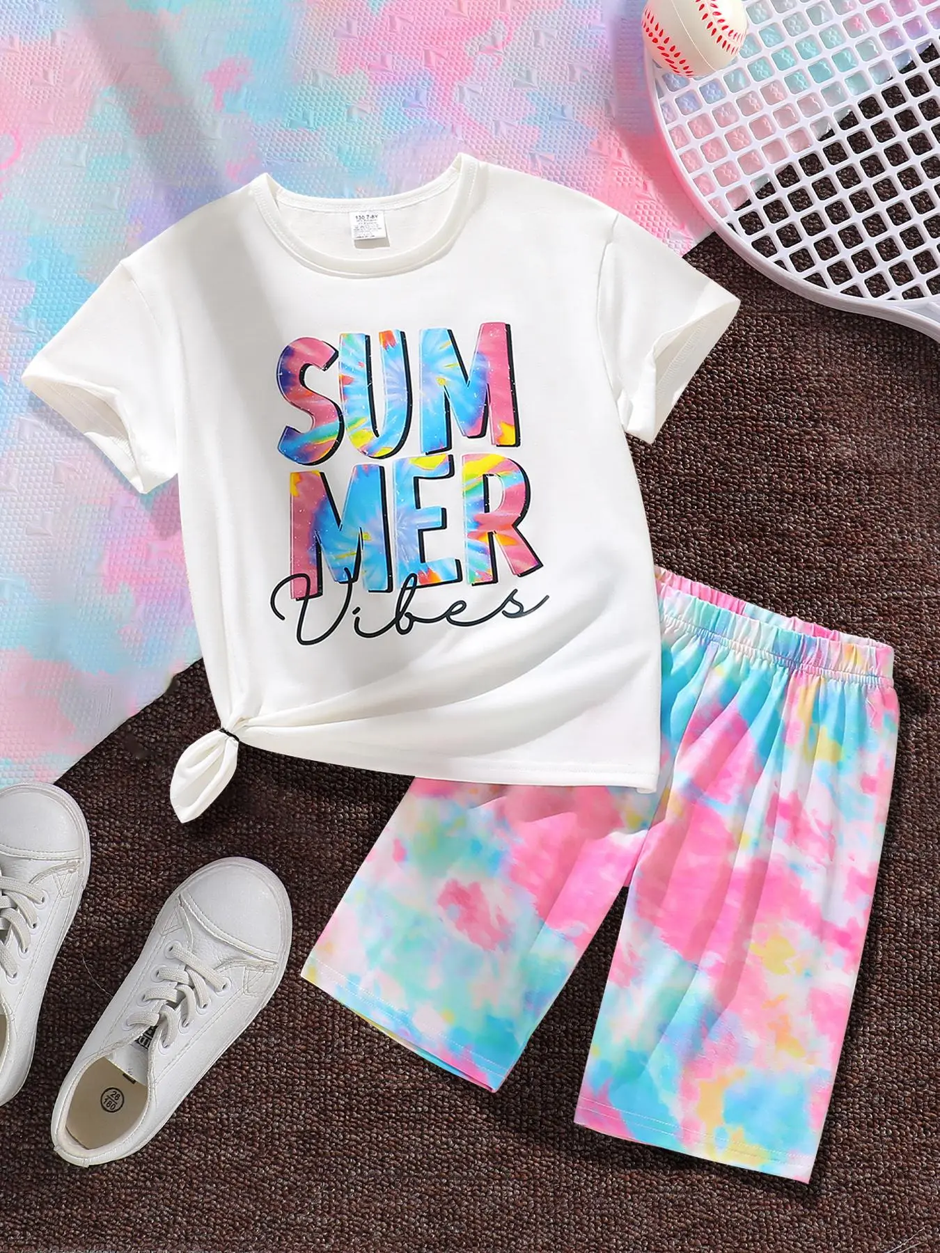 Girl's Letter Print Tee & Shorts Two-piece Set, Casual Short Sleeve T-shirt &  Shorts for Summer, Kids Clothes for Daily Wear