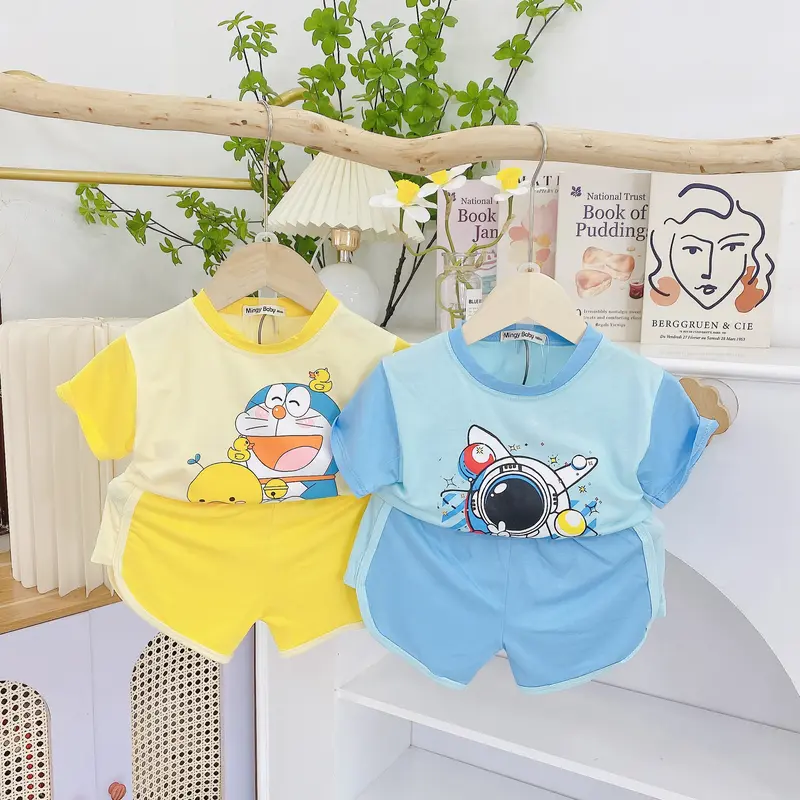 [MinGy BaBy] Bộ quần áo thun lạnh Mingy Baby in hình lớn phi hành gia, shin quần vát vuông cho bé trai bé gái quần  áo 2