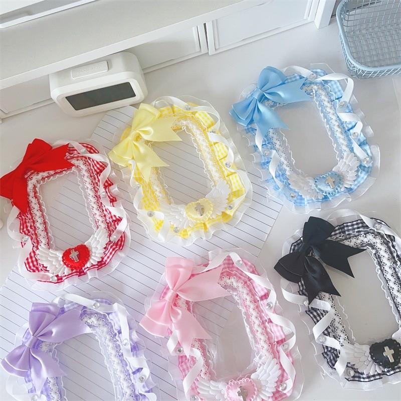 Chủ thẻ Nơ ren Đôi cánh thiên thần, 3 inch / 2R, Vỏ bảo vệ thẻ ảnh Thần tượng Kpop tự làm, Quà tặng thủ công 3