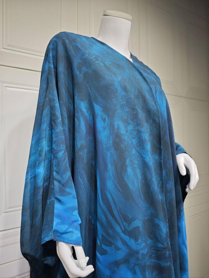 Product Introduction of Women's Tie Dye Print Open Front Abaya, Elegant Casual Long Sleeve Abaya for Daily Wear, Ladies Clothes for All Seasons 7