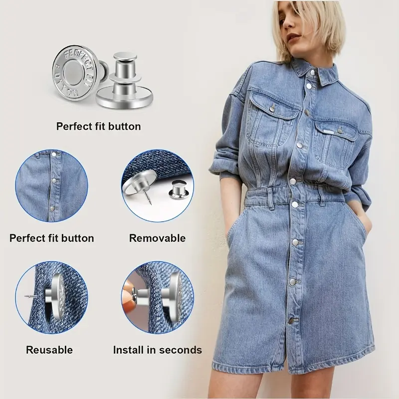 6pcs Silvery Letter Waist Button Multifunctional Detachable Button Jeans Skirt Waist Adjustment Big Change Small Jeans Fixed Button No Nail Button 5