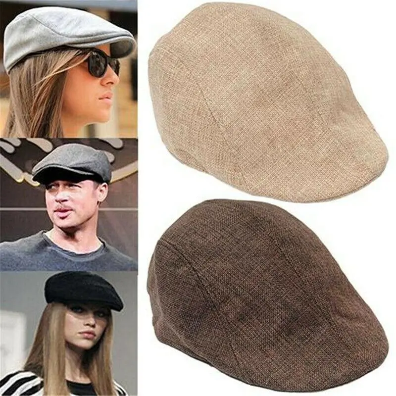 Fashion Men's Linen Gatsby Berets British Western Style Newsboy Golf Flat Ivy Hat Driving Flat Cap