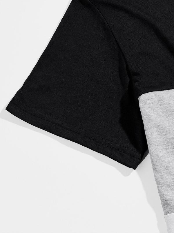 Men's Colorblock Short Sleeve Tee, Regular Fit Casual Comfy Round Neck T-shirt for Daily Wear, Men's Top for Summer 5