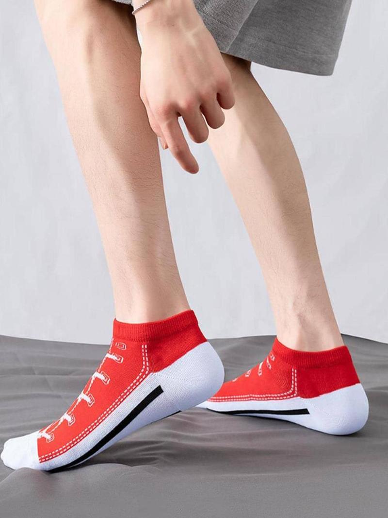 Product Introduction of Men's Graphic Ankle Socks, Casual Comfy Breathable Low Cut Socks for Daily Wear, 5 Pairs Knit Anklets for Men, Summer Men's Socks & Hosiery, Socks for Men, Mens Clothing 2