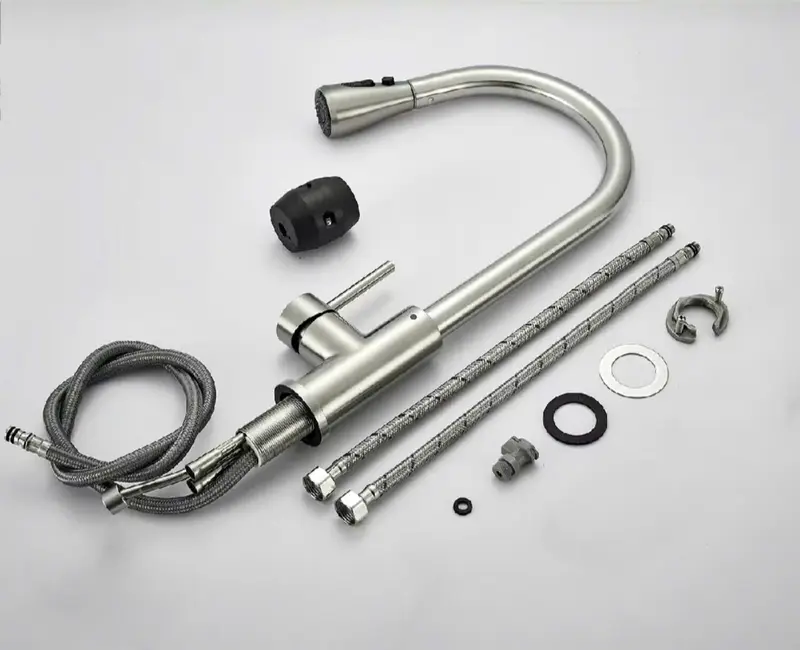 Vòi rửa chén nóng lạnh dây rút xoay 360 độ thân đồng thau Full chức năng xả chậu rửa hình cống  bồn ống  nước vòi  sen bát 5