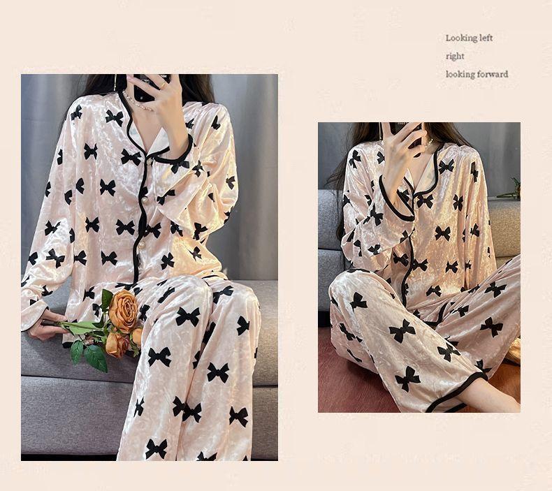Product Introduction of Bộ Đồ Ngủ Nhung Kim Cương, Cao Cấp, Dành Cho Nữ, Bộ Đồ Mặc Nhà Dài Tay, Phong Cách Pháp Ngọt Ngào Nhung Vàng Mới, Thích Hợp Cho Mùa Xuân, Mùa Thu Và Mùa Đông 13