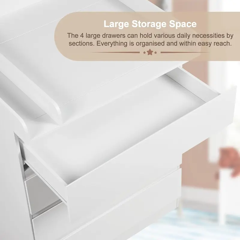 Baby Changing Unit with 4 Drawers, Changing Table Cabinet Baby Changing Station, Infant Diaper Table Changer, Chest of Drawers Dresser for Bedroom Nursery 3