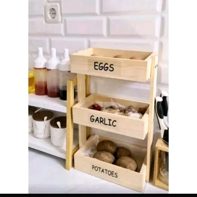 Rak Bumbu Kayu dapur 3 Susun