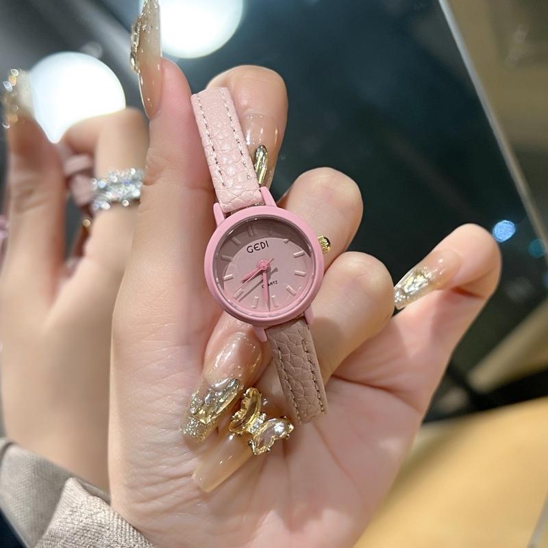 Đồng Hồ Nữ  Đeo Tay Gedi Dây Da Mặt Tròn Khoá Cài Tiện Lợi - Watch Women