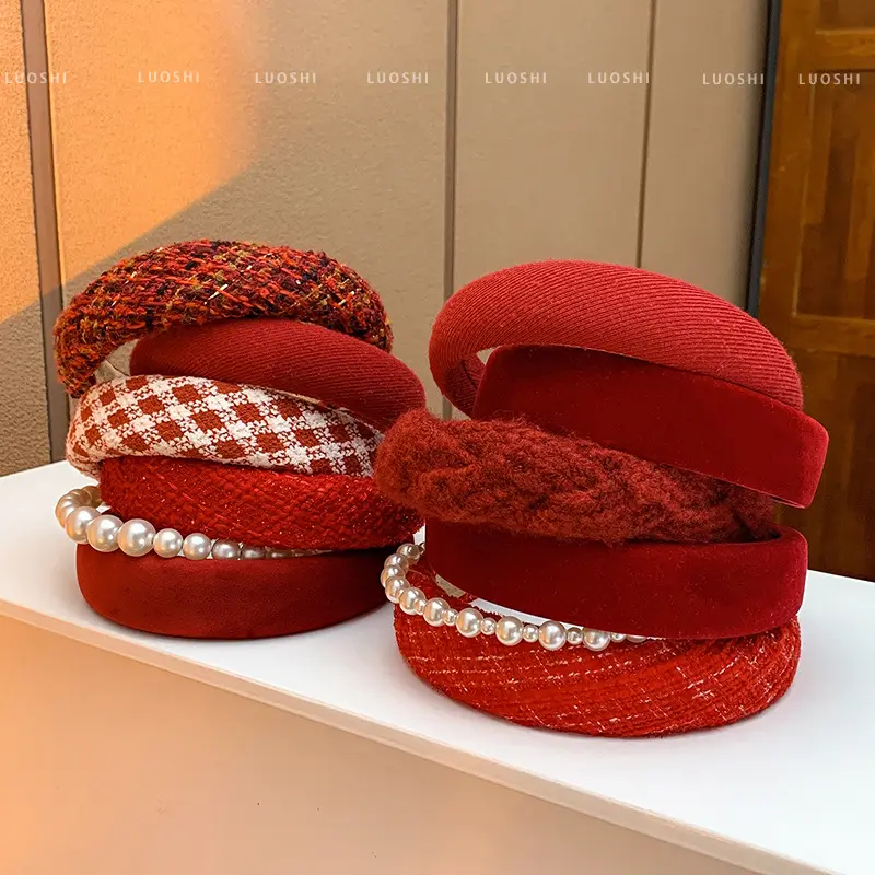 Băng Đô Giáng Sinh, Chất Liệu Nhung, Vương Miện Cao, Phong Cách Cổ Điển Màu Đỏ, Dành Cho Nữ, Người Nổi Tiếng Trên Internet Hàn Quốc, Kẹp Tóc Cạnh Rộng, Phụ Kiện Tóc Women Thun Titan headband 2