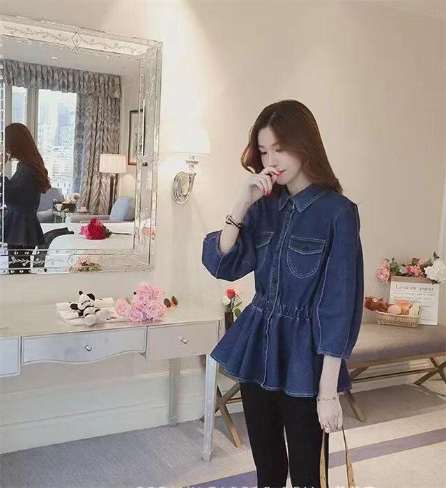 Product Introduction of [Denim jumper dress] shirt retro 2024 design denim new Hong Kong style elegant French top tight waist niche western style shirt jean sweater 21